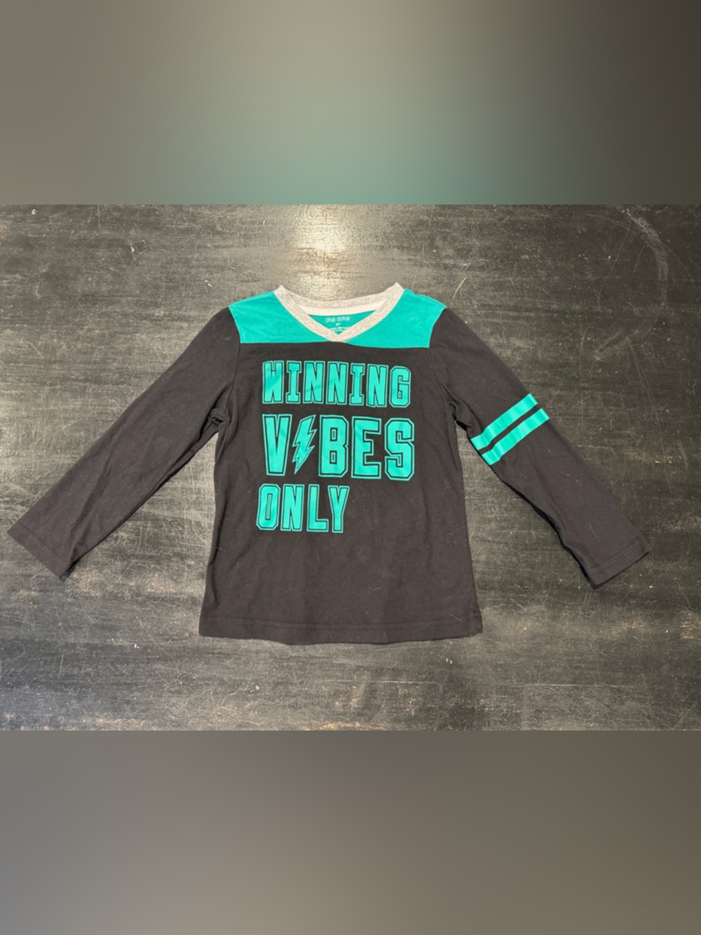 4/$15 Okie Dokie Kids Black & Teal 'Winning Vibes Only' Long Sleeve Shirt 5T